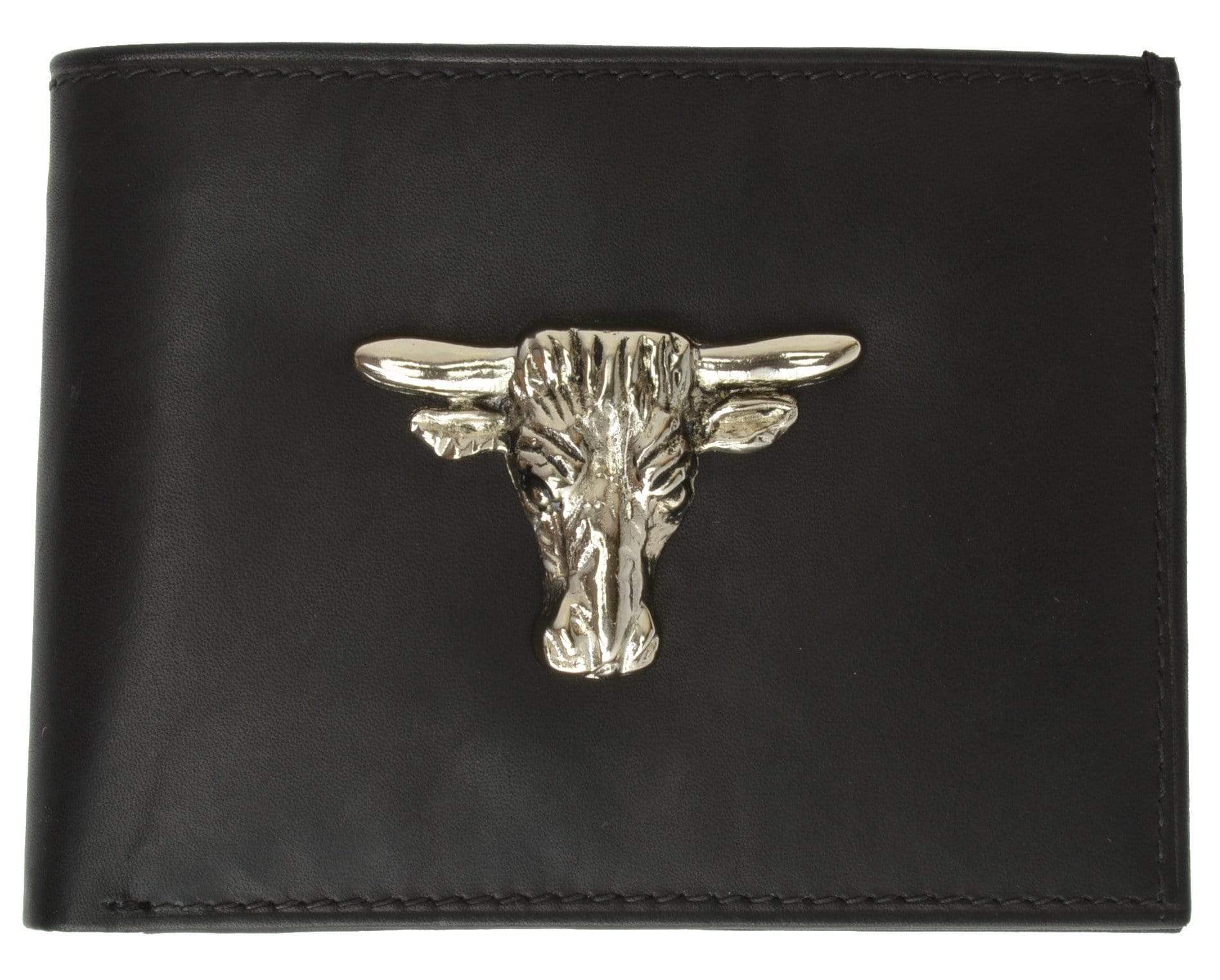 Genuine Leather ID Card Holder Bifold Wallet Bull Design 1146-6 