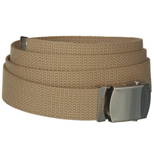 Khaki One Size Canvas Military Web Belt with Silver Slider Buckle