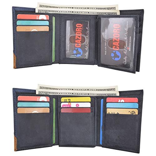 Leather Trifold RFID Blocking Wallet For Men With Flip Out ID Holder by Cazoro