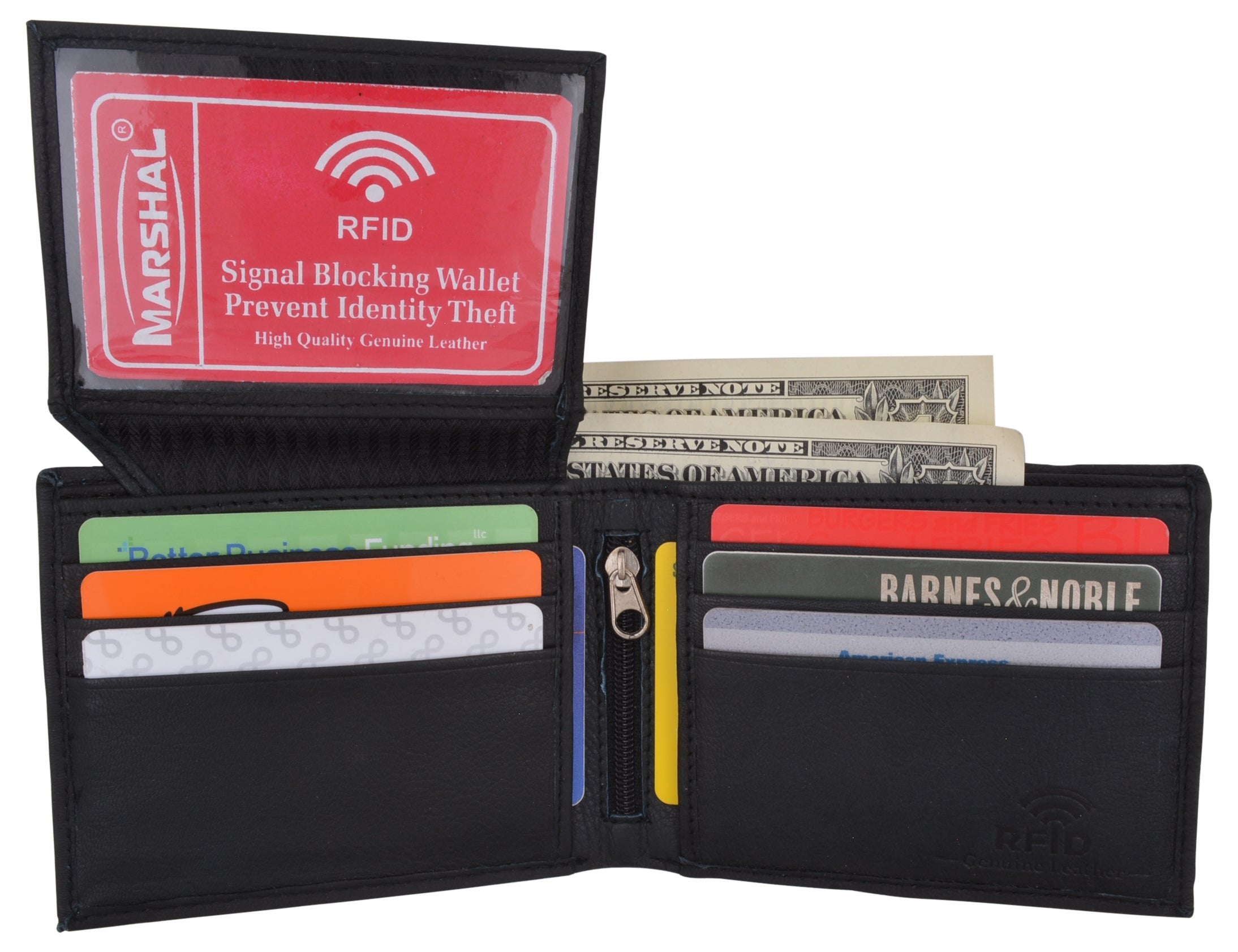 RFID Blocking Men's Leather ID Window Flap-Up Bifold Wallet