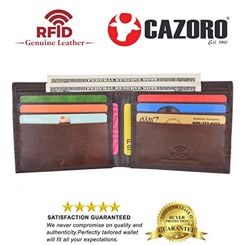 Slim Men's Wallet Thin Bifold Leather RFID Blocking Minimalist Front Pocket Mens Brown Wallet Ca