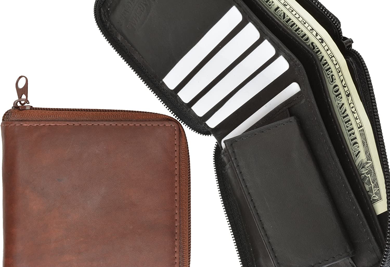 Zip Around Bifold Wallet with Snap Down Coin Purse for Men by Marshal