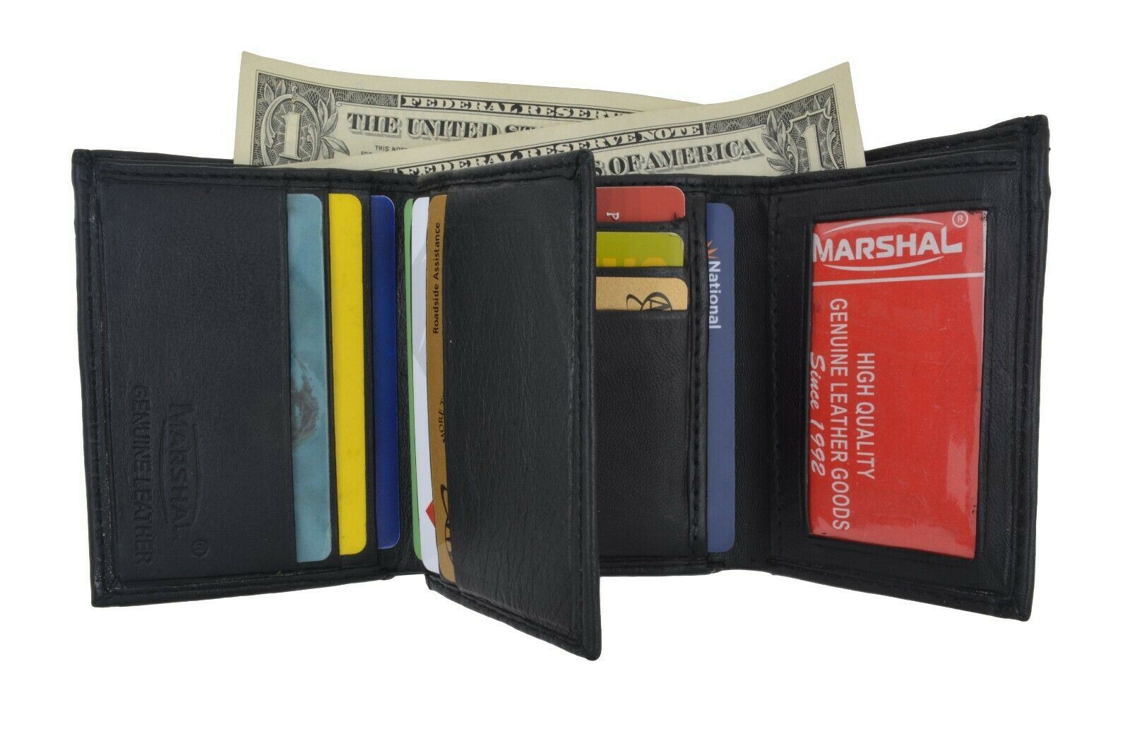 New Mens Black Genuine Leather Trifold Wallet ID Window Credit Card ...