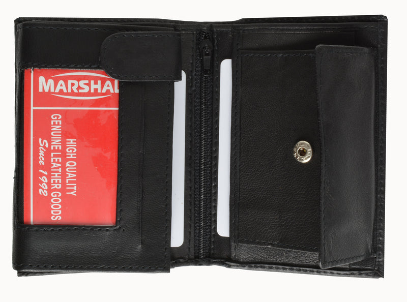 Marshal Mens Leather Trifold Wallet Hipster Multi Card ID Holder Black