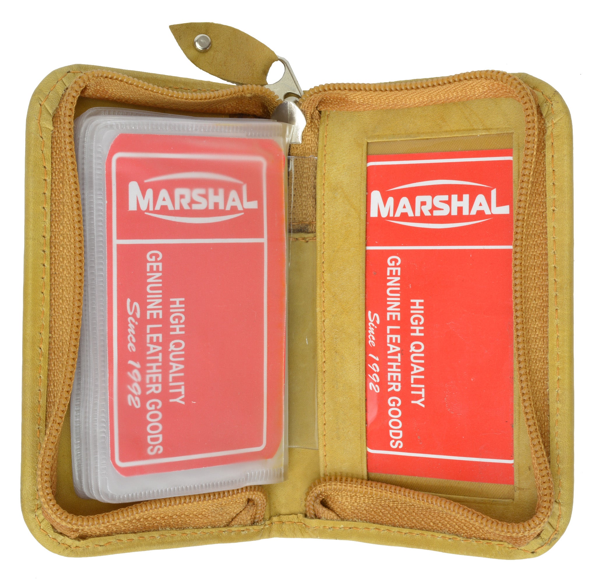 Unisex Zip Around Leather ID Bifold Business Card Holder Organizer Wallet by Marshal