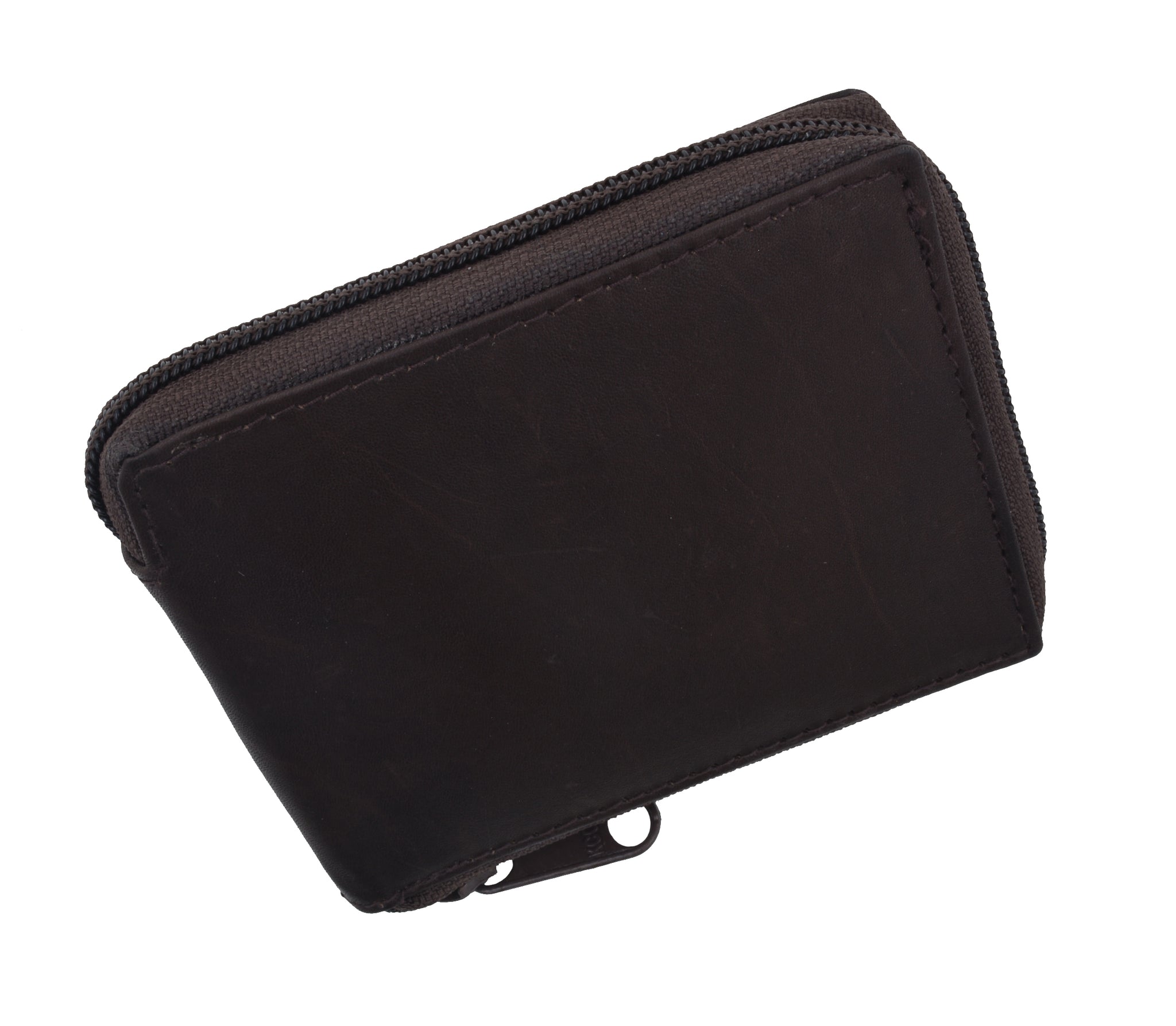 Genuine Leather Men's Zipper Zip-Around Organizer Bifold Wallet 1256 CF