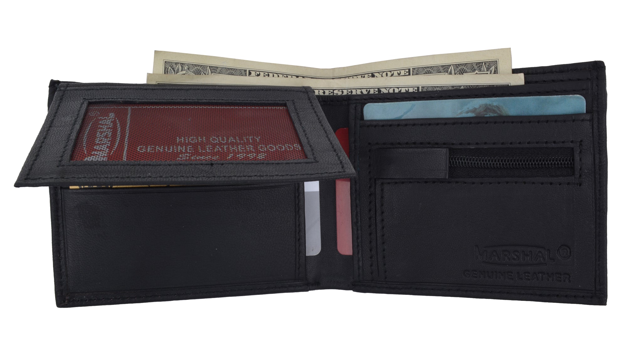 Zippered Change Pocket Leather Bifold Mens Wallet 1653 | menswallet