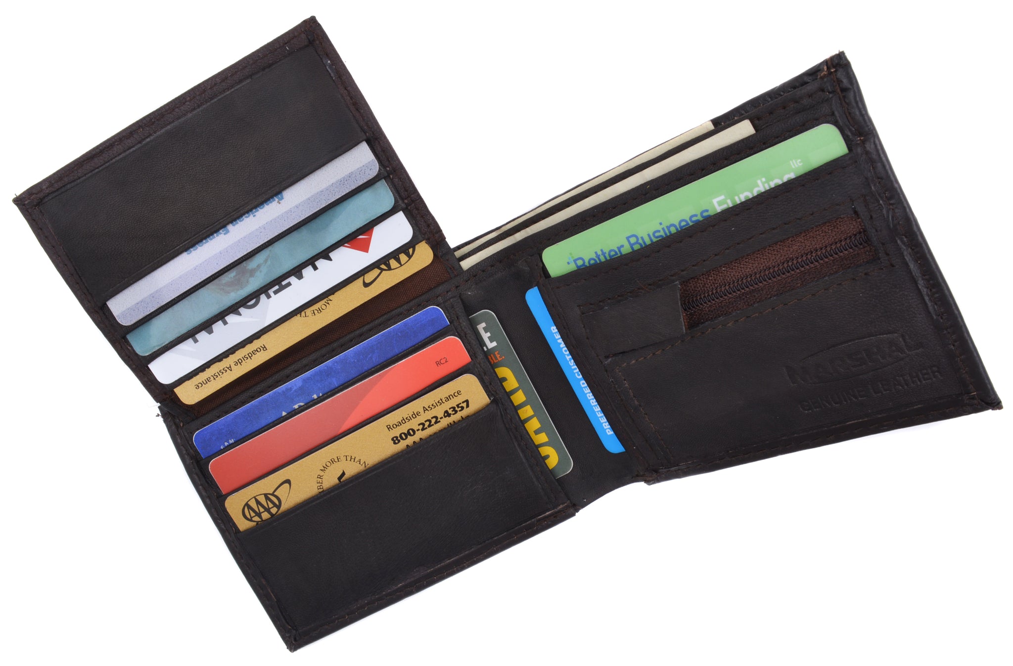 Lamb Leather Flap Up ID Card Holder W/Zippered Compartment Bifold ...