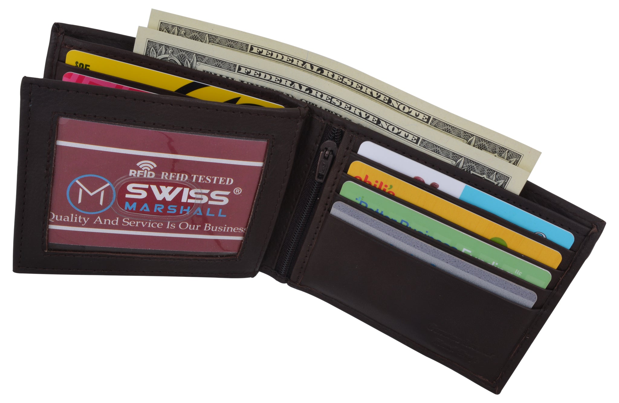 Swiss Marshall Men's RFID Blocking Leather Bifold Multi-Card Center ...
