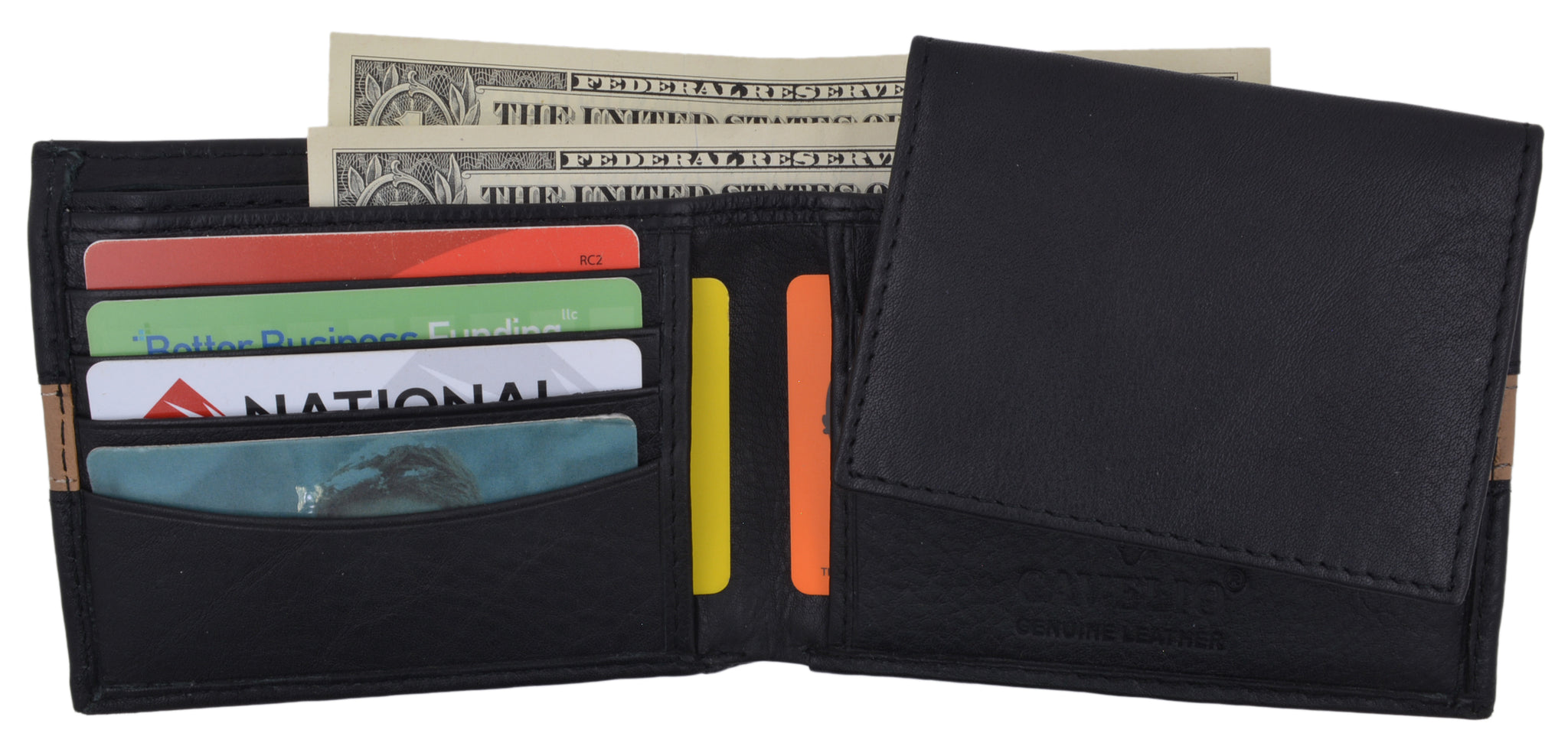 Cavelio Leather Men's Bifold Credit Card Removable ID Wallet - menswallet