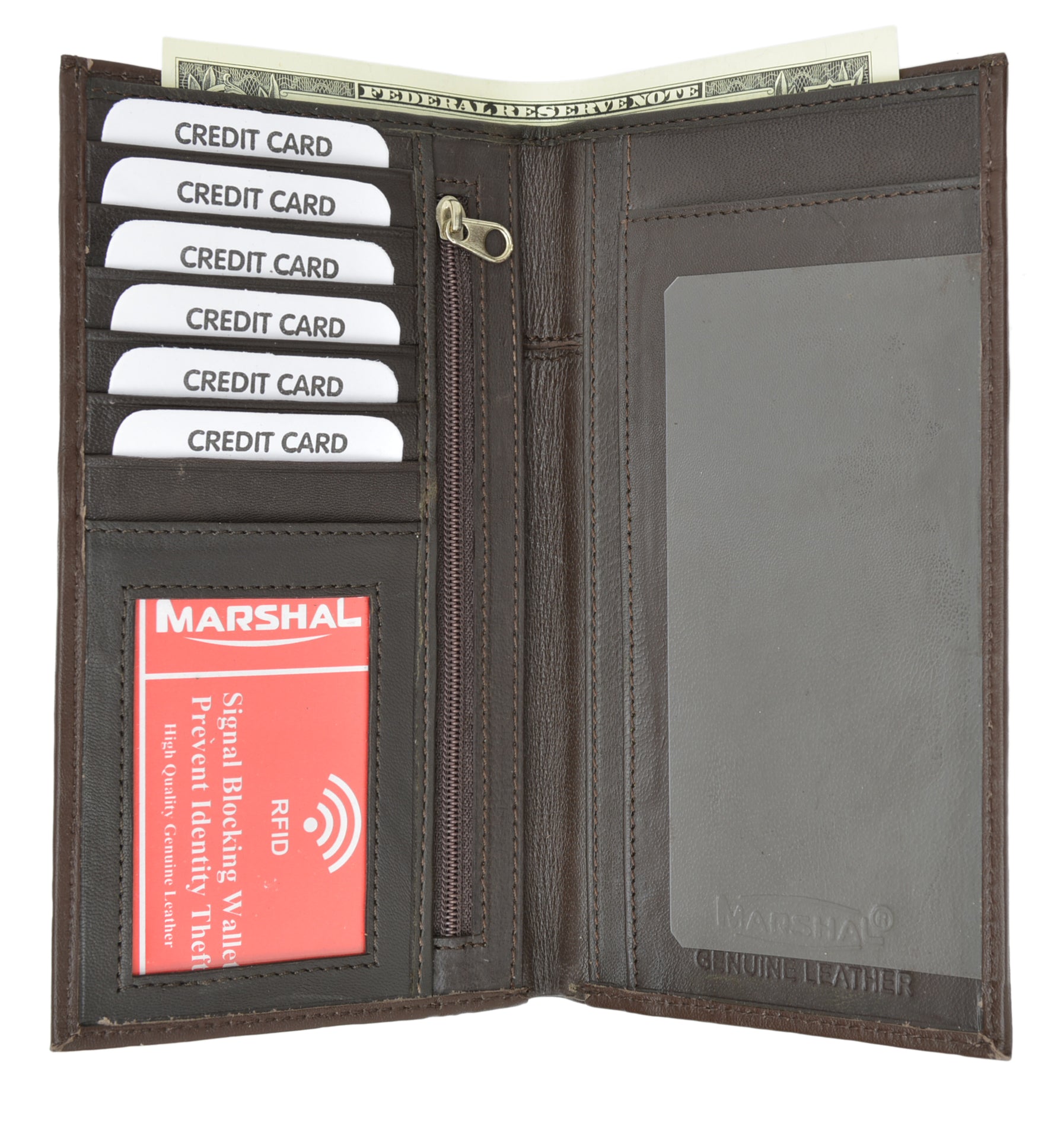 Slim Leather ID/Credit Card Holder Long Wallet with RFID Blocking