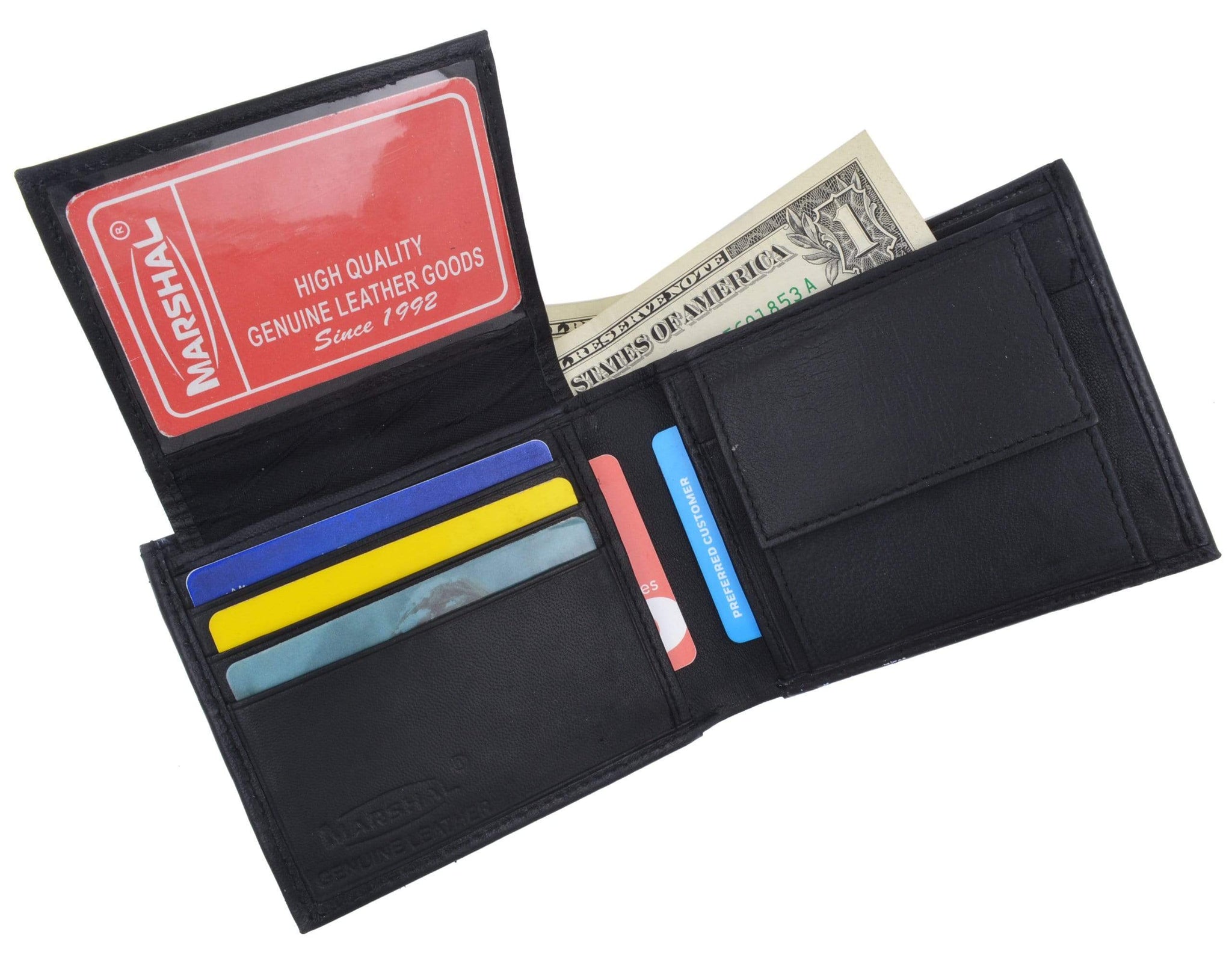 Genuine Lambskin Soft Leather Bifold Credit Card Wallet with Coin Pouc - menswallet
