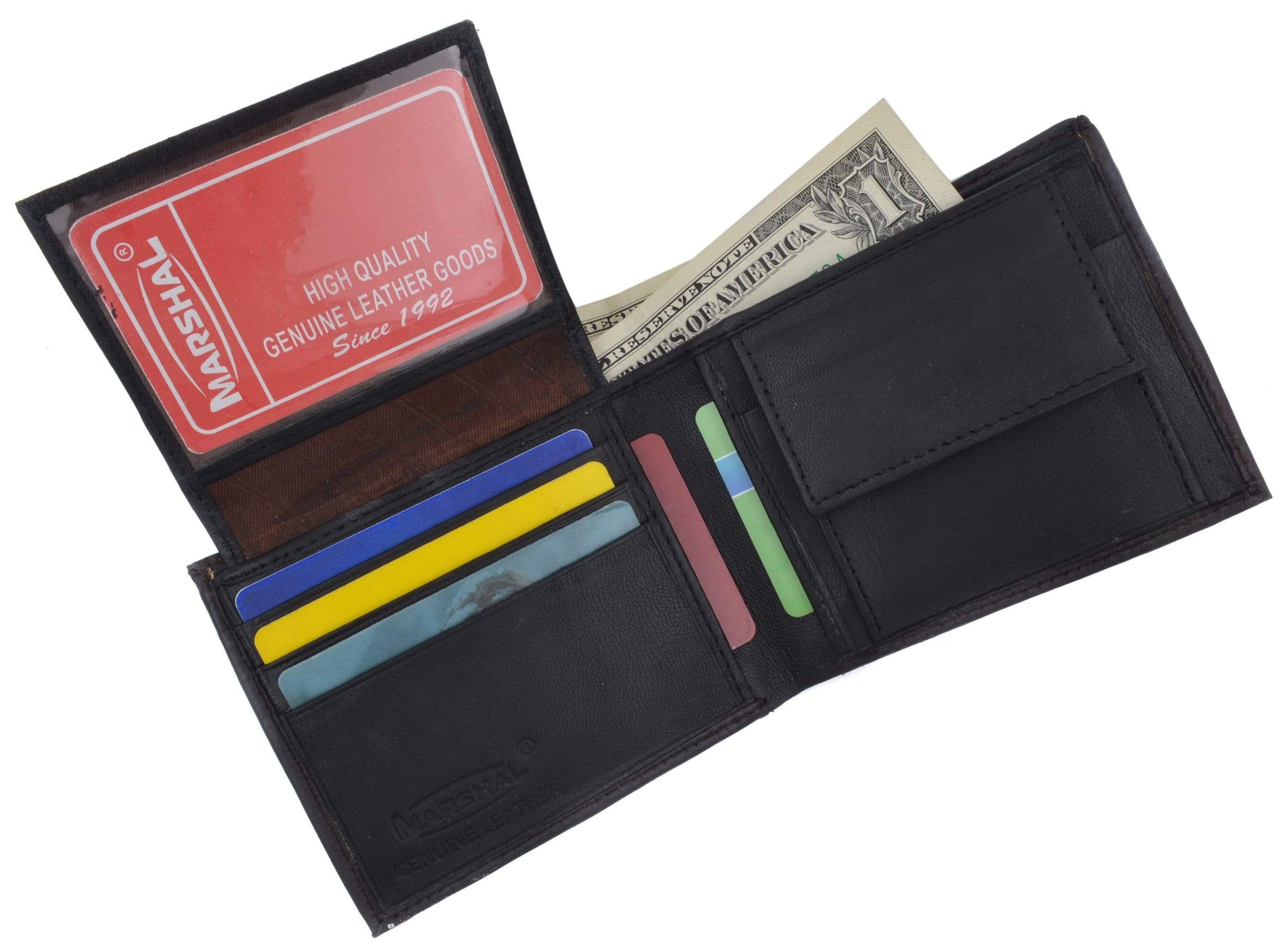 Genuine Lambskin Soft Leather Bifold Credit Card Wallet with Coin Pouc - menswallet
