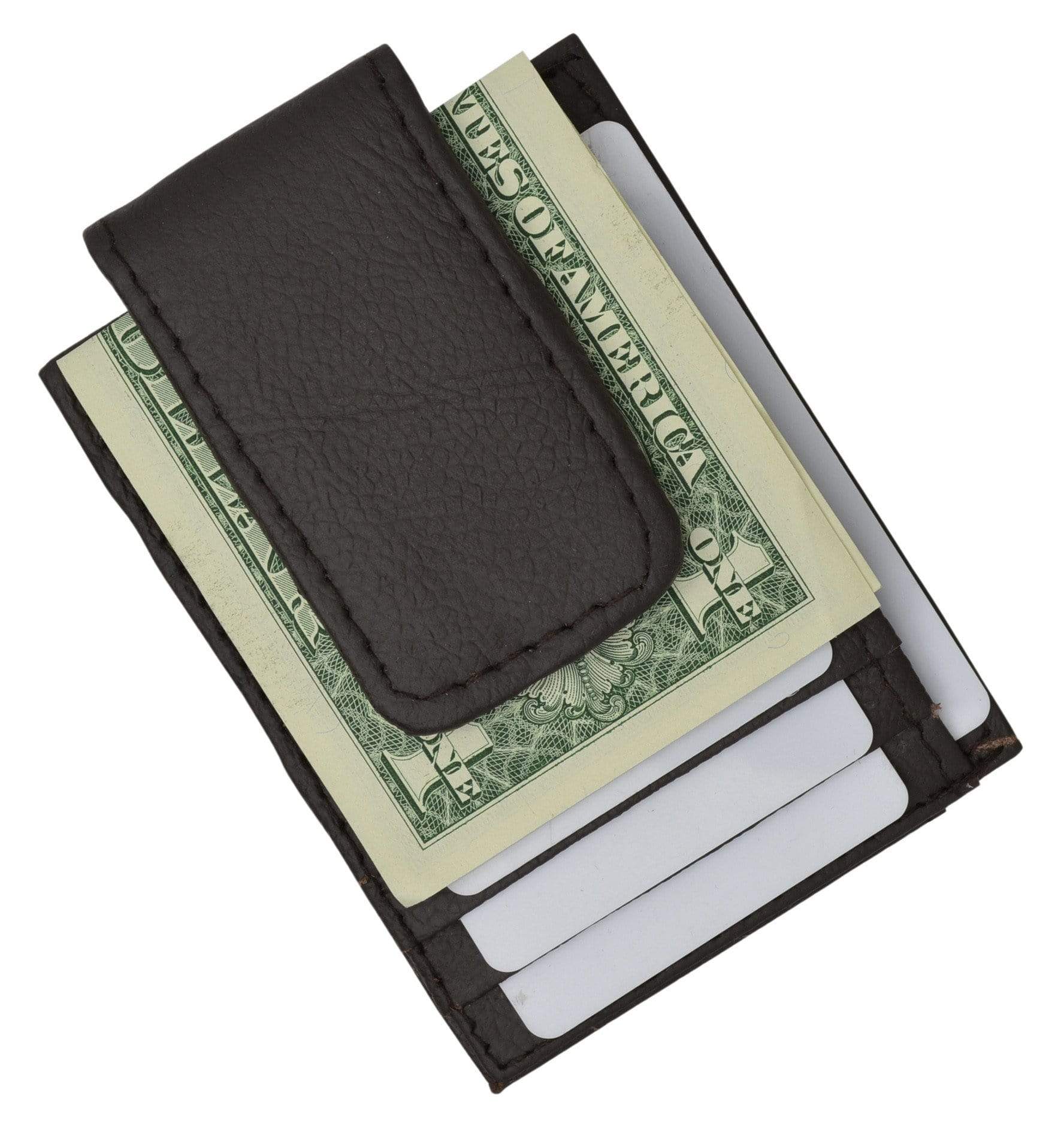 Genuine leather magnetic money clip with credit card and ID holder ...