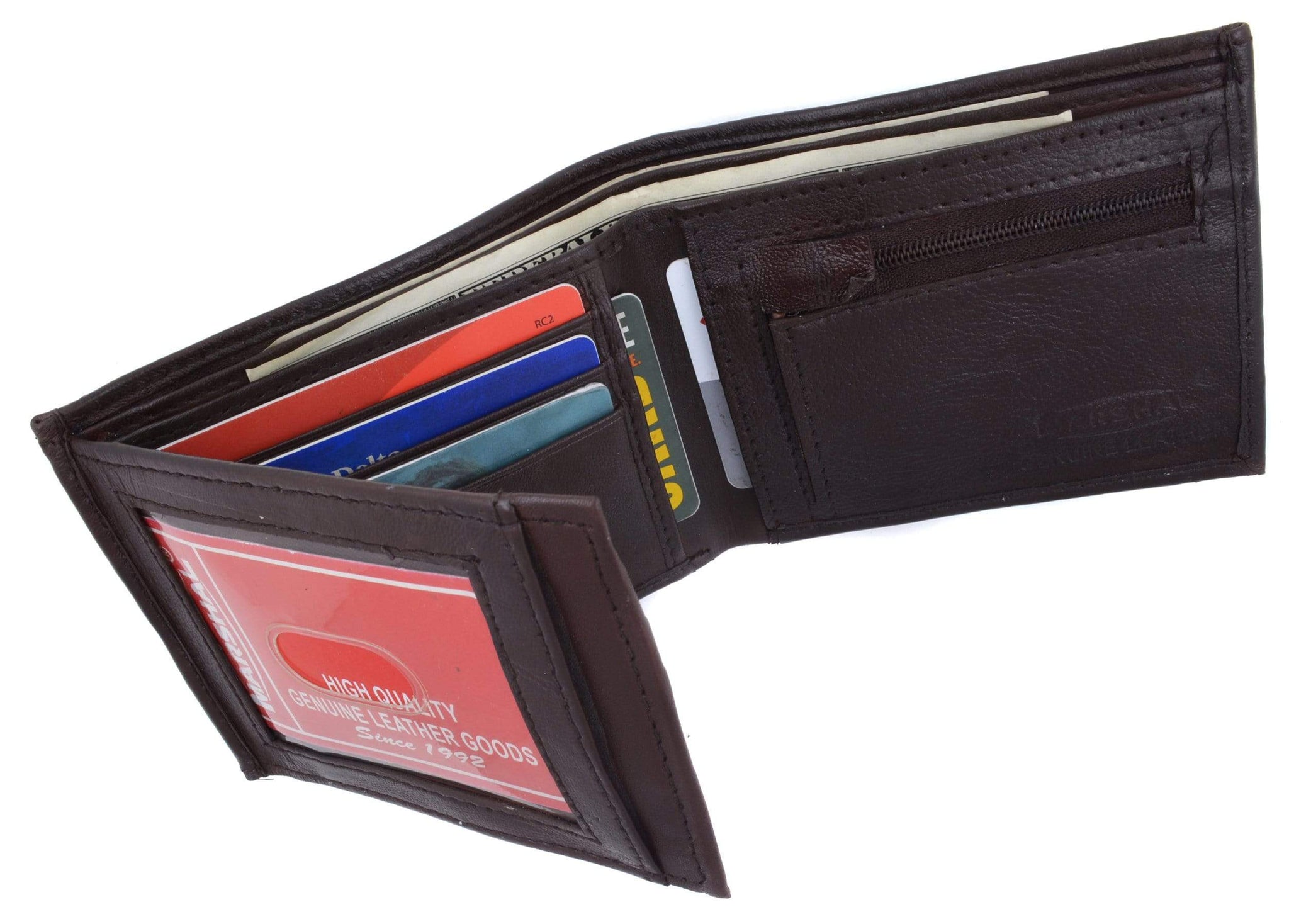 Genuine Leather Mens Bifold Wallet with Change Pocket 1692 - menswallet