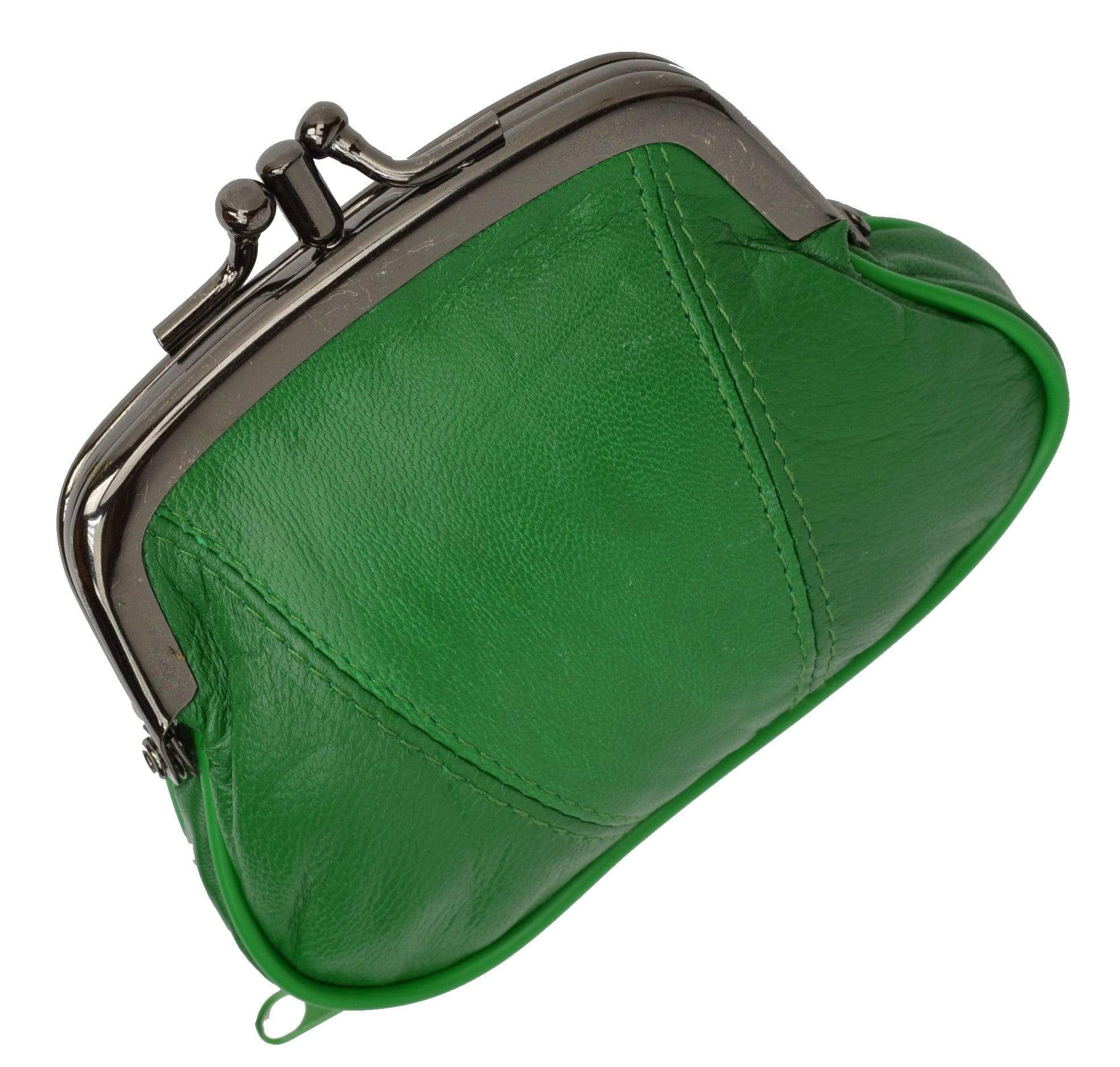 Leather Small Change Purse Double Frame with Zipper Pocket Y022 (C)