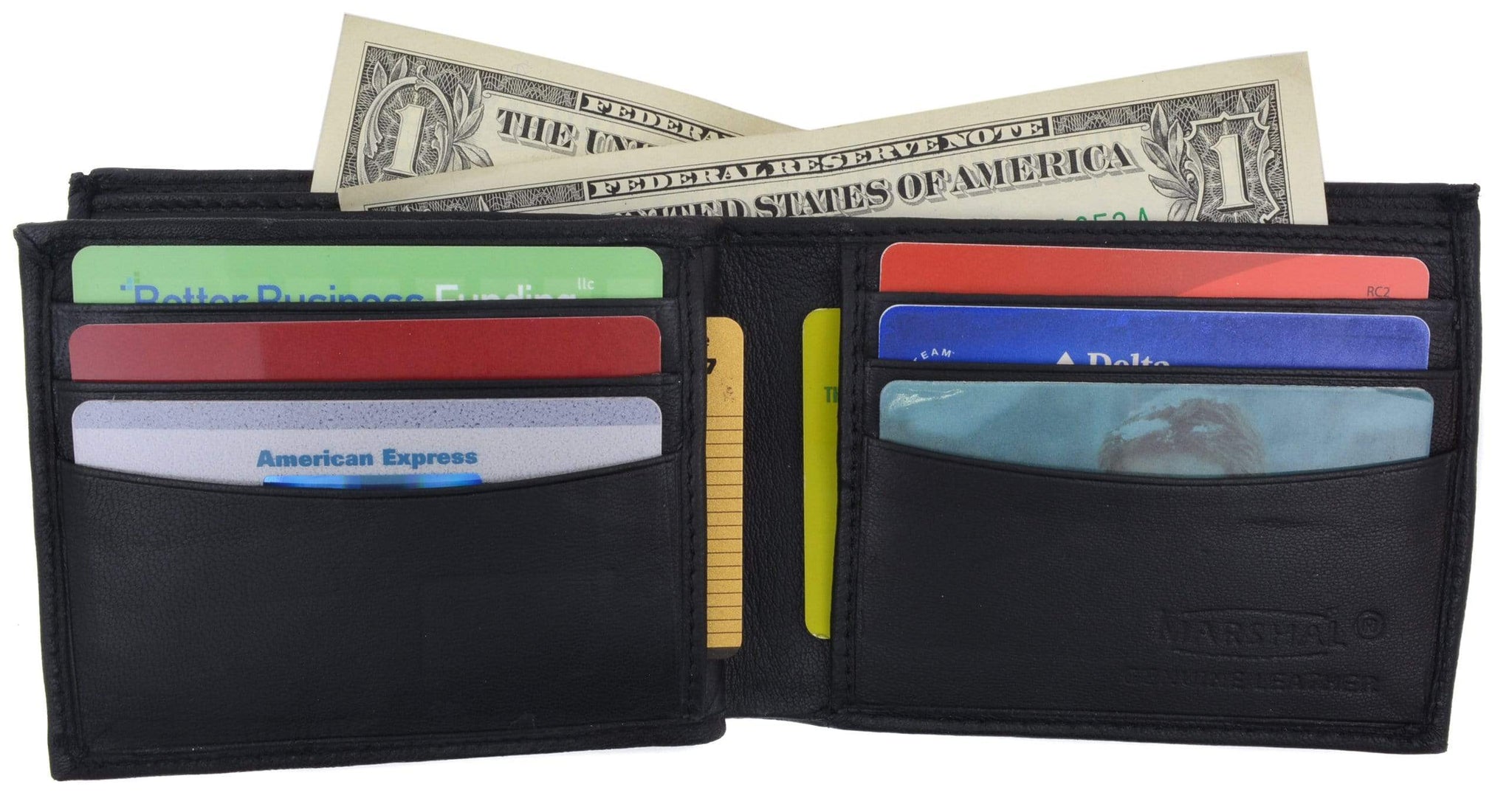 Mens Bifold Center Flap Lambskin Leather Wallet and Credit Card Holder ...
