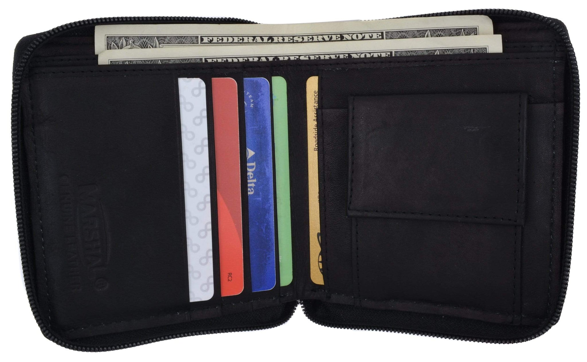 Mens Genuine Leather Zip Around Bifold Wallet with Snap Down Coin Purse ...