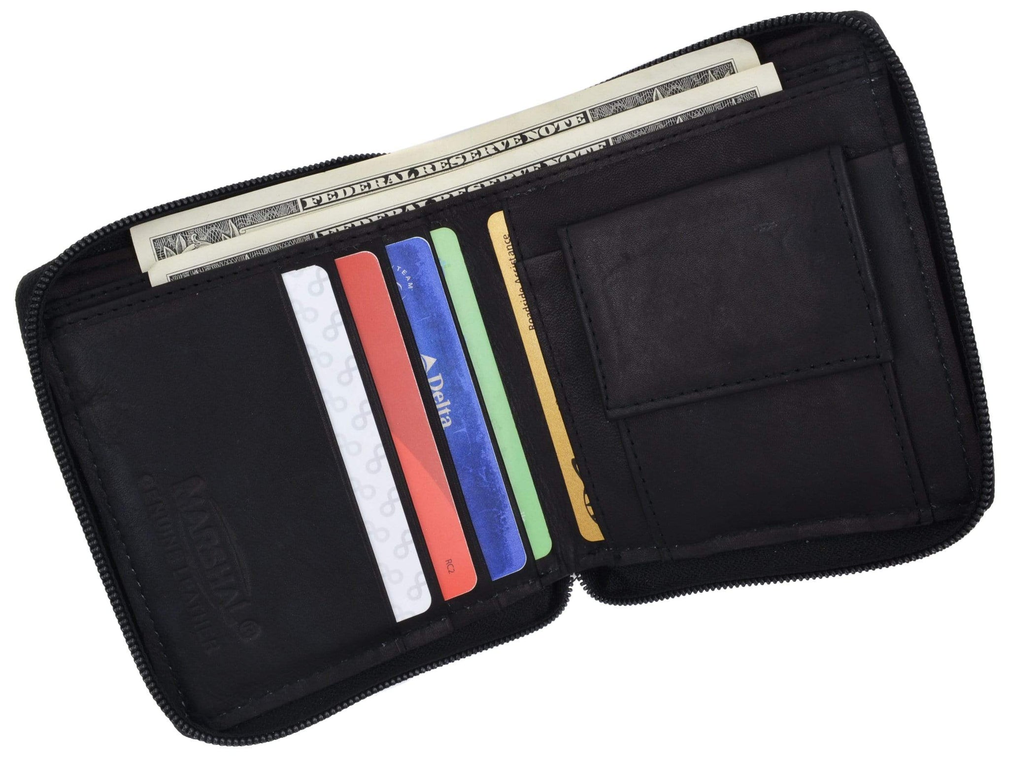 Mens Genuine Leather Zip Around Bifold Wallet with Snap Down Coin Purse ...