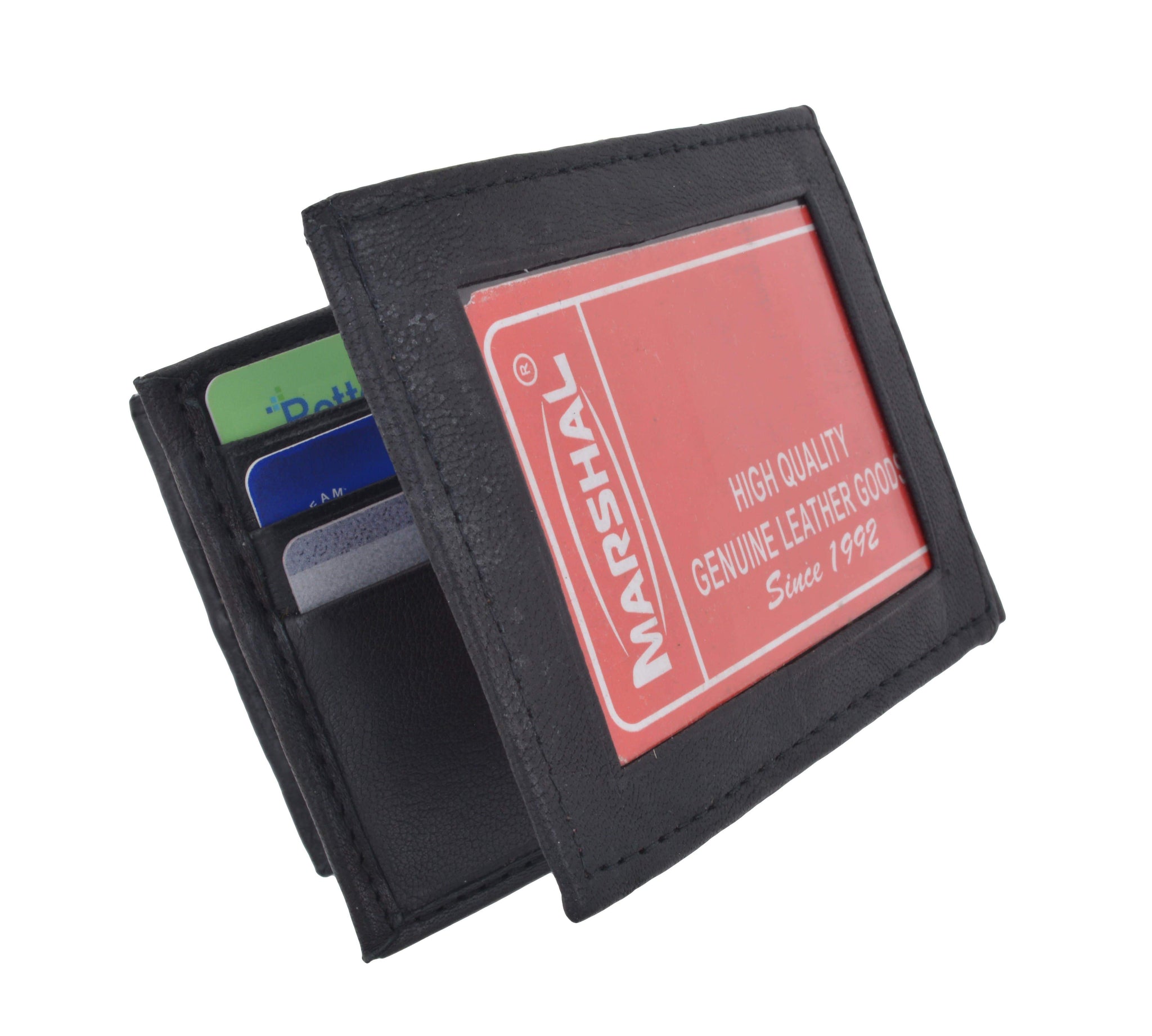 Mens Soft Leather Bifold Card Holder Wallet W/Outside Double ID Window ...