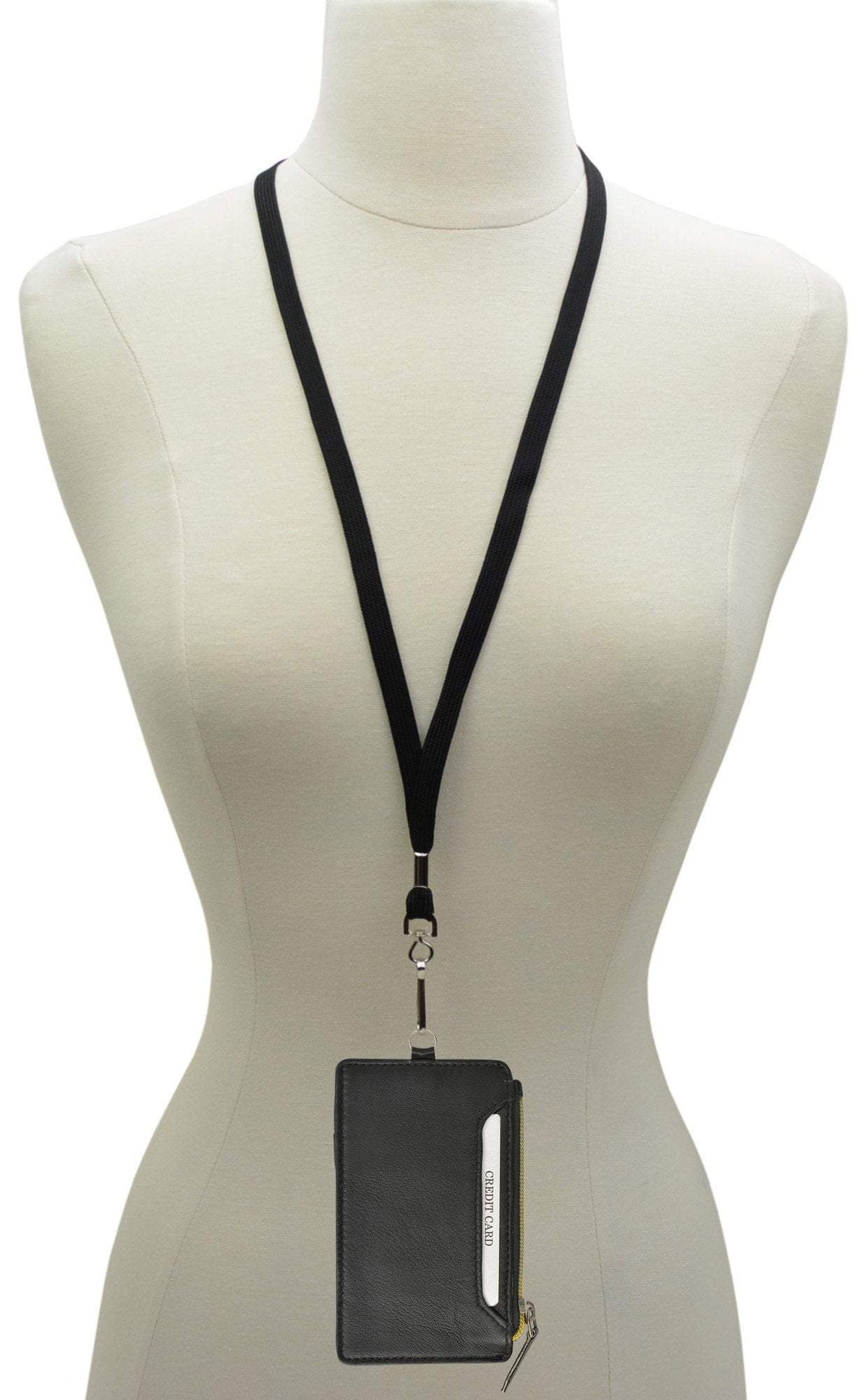 New RFID Premium Leather ID Window Credit Cards Zipper Neck Wallet RFID ...