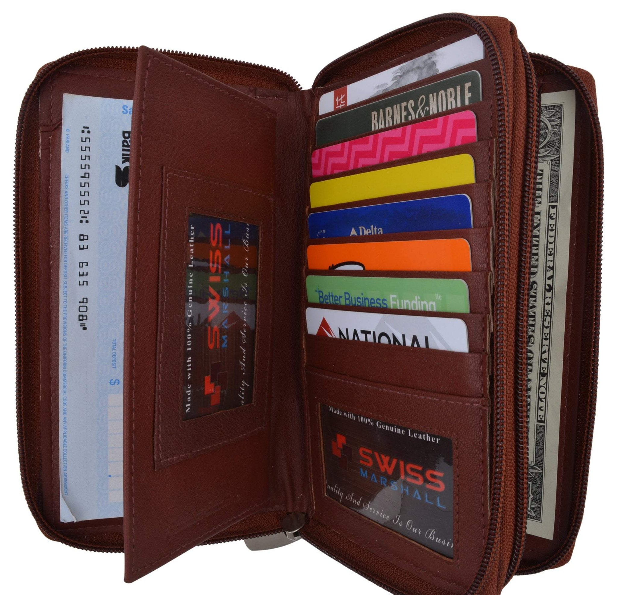 Womens Wallet Genuine Leather Double Zip Around Phone Clutch Large Tra - menswallet