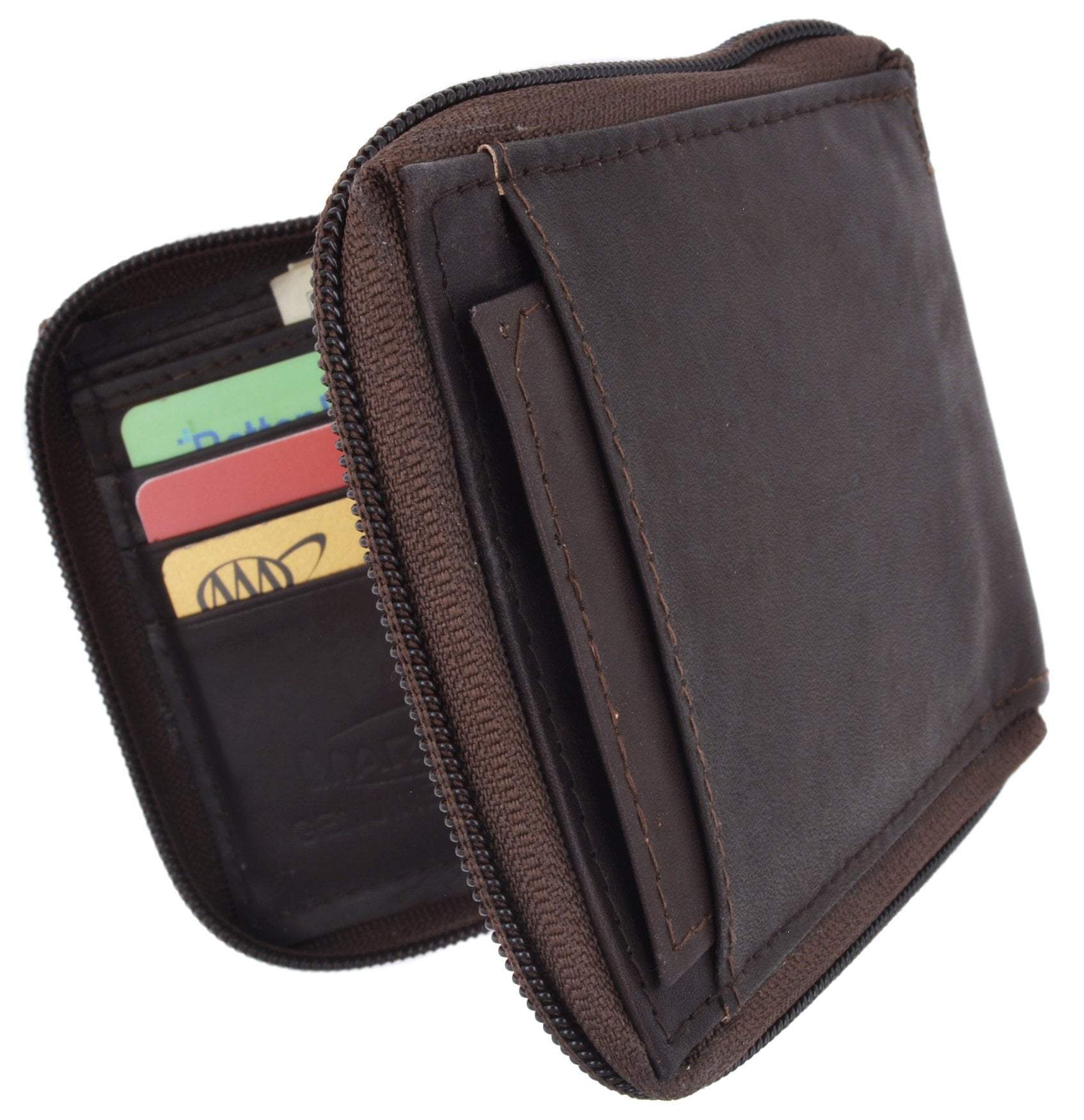 Zip Around Bifold Wallet With Card Slots And Zipped Coin Space For Men Menswallet 