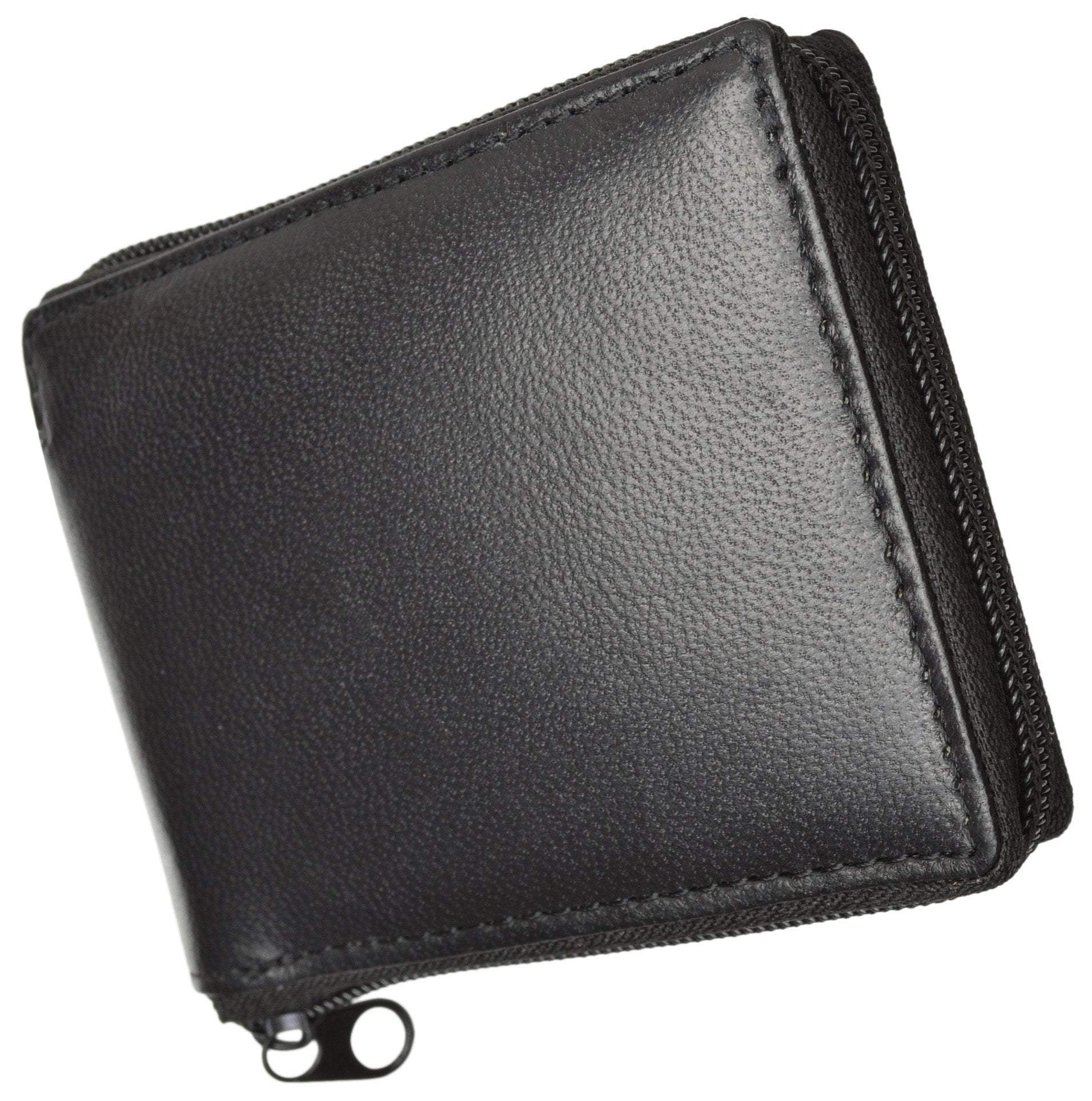 Zippered Bifold Men's Wallet Deluxe Credit Card Flip Genuine Lamb Leat ...