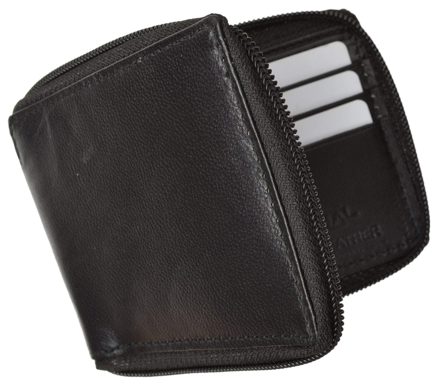 Zippered Bifold Men's Wallet Deluxe Credit Card Flip Genuine Lamb Leat ...