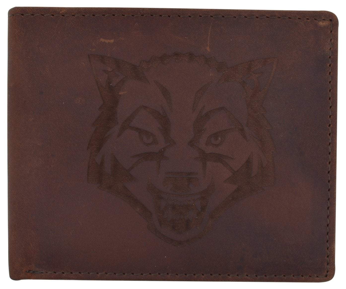 Mens Wolf Logo RFID Blocking Genuine Leather Card ID Bifold Wallet