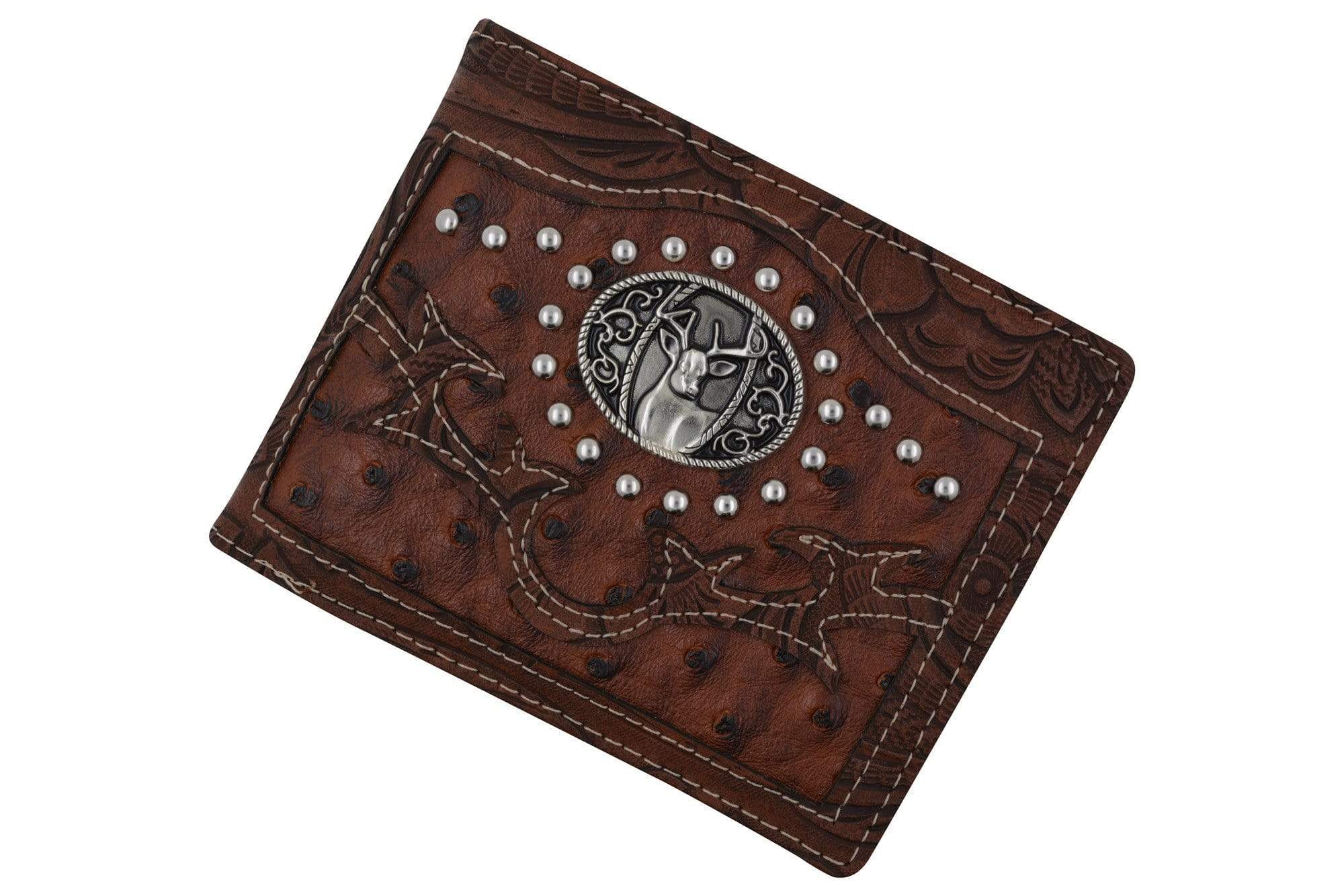 Brown Western Mens Deer Design Bifold Credit Card ID Holder Cowboy Sty - menswallet