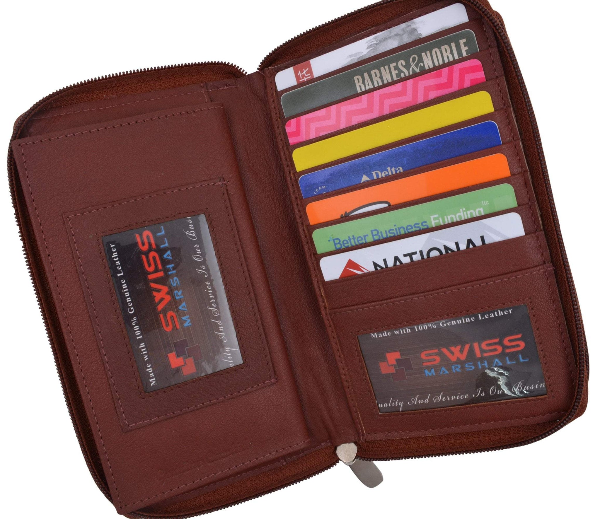 Burgundy Zip around Genuine Leather Checkbook Credit Card ID Holder Wa - menswallet