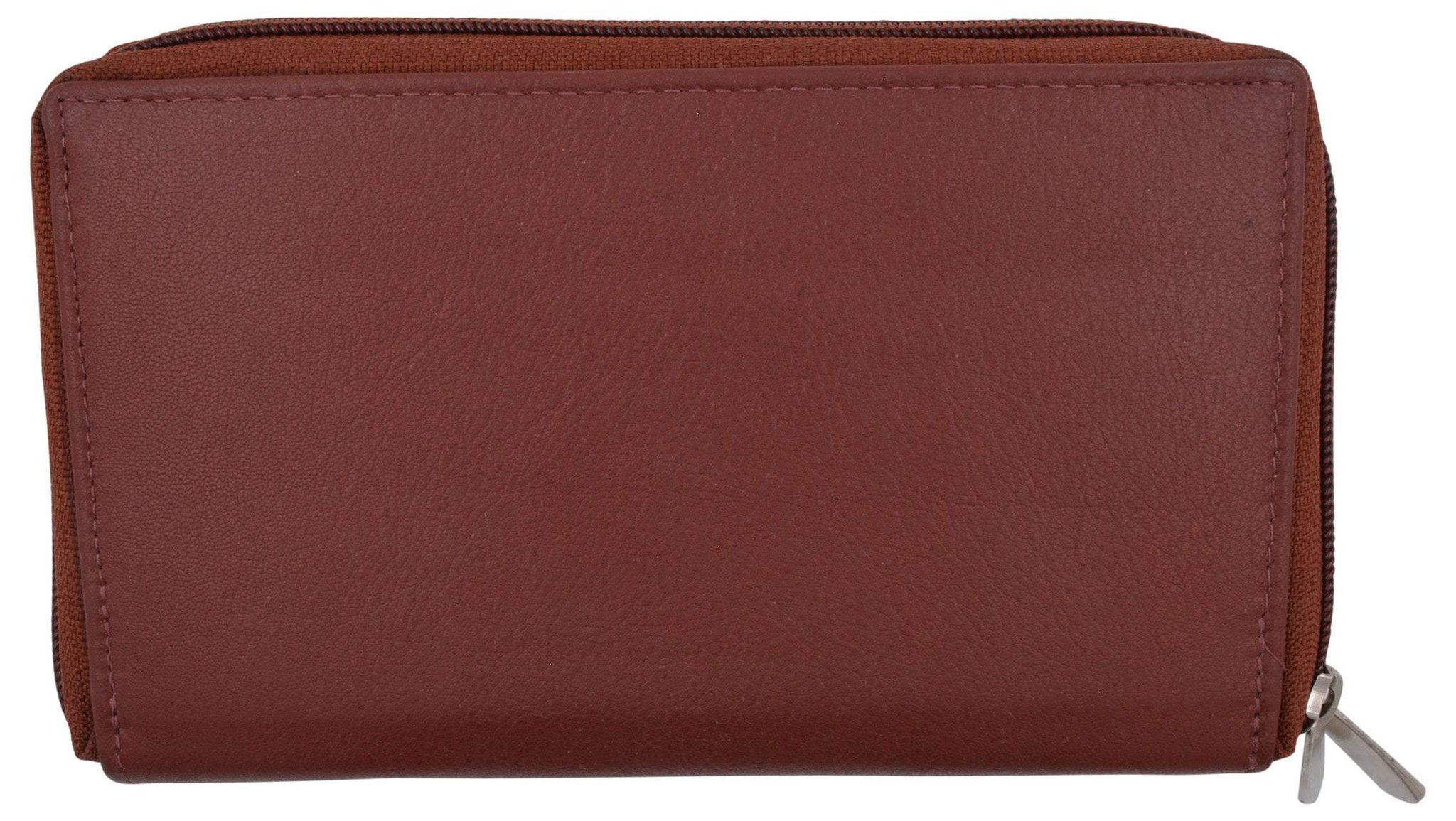 Burgundy Zip around Genuine Leather Checkbook Credit Card ID Holder Wallet Women | menswallet
