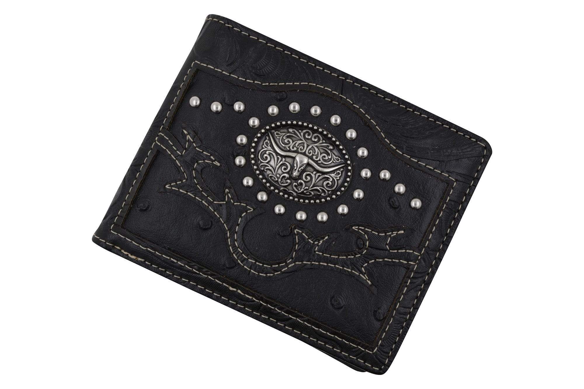 Cowboy Longhorn Design Mens Wallet Western Bifold Style Black W070-14- - menswallet