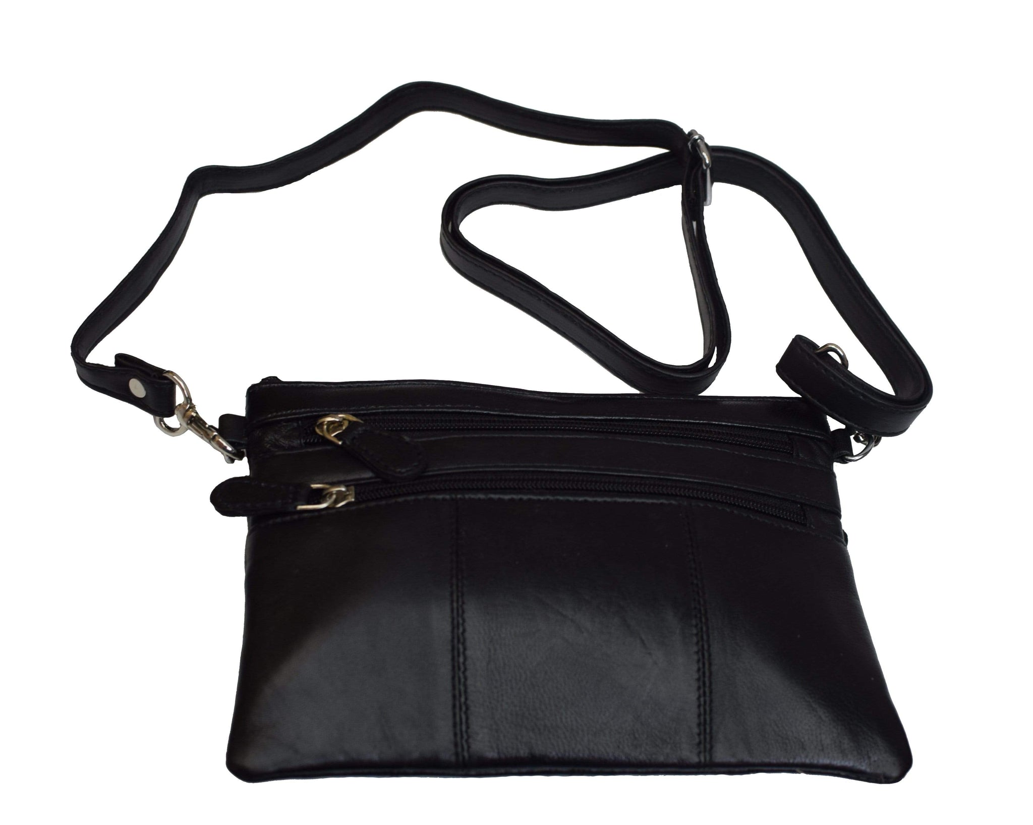 Ladies Black Genuine Leather Small Crossbody & Shoulder Bag with 4 Zip - menswallet