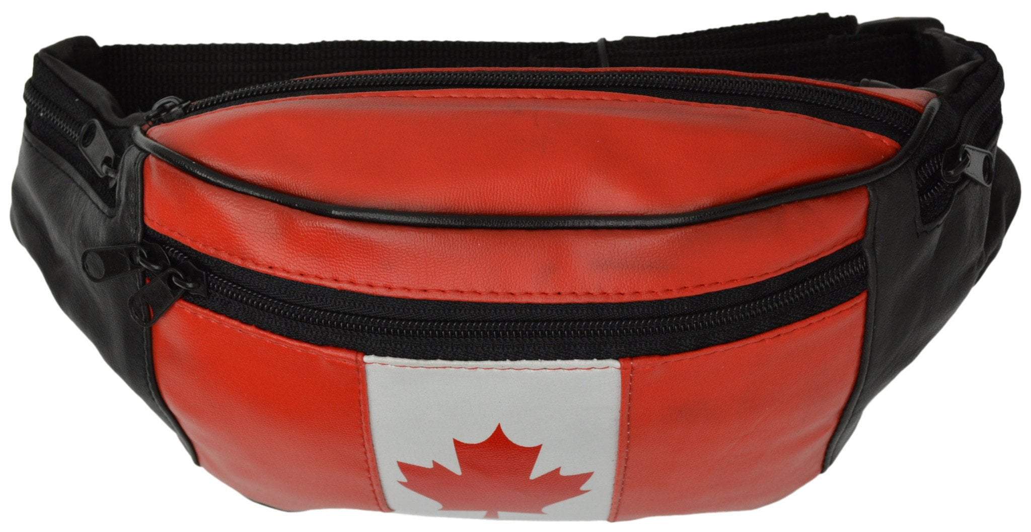 New Genuine Leather Canada Flag Waist Bag Fanny Pack with Adjustable S - menswallet