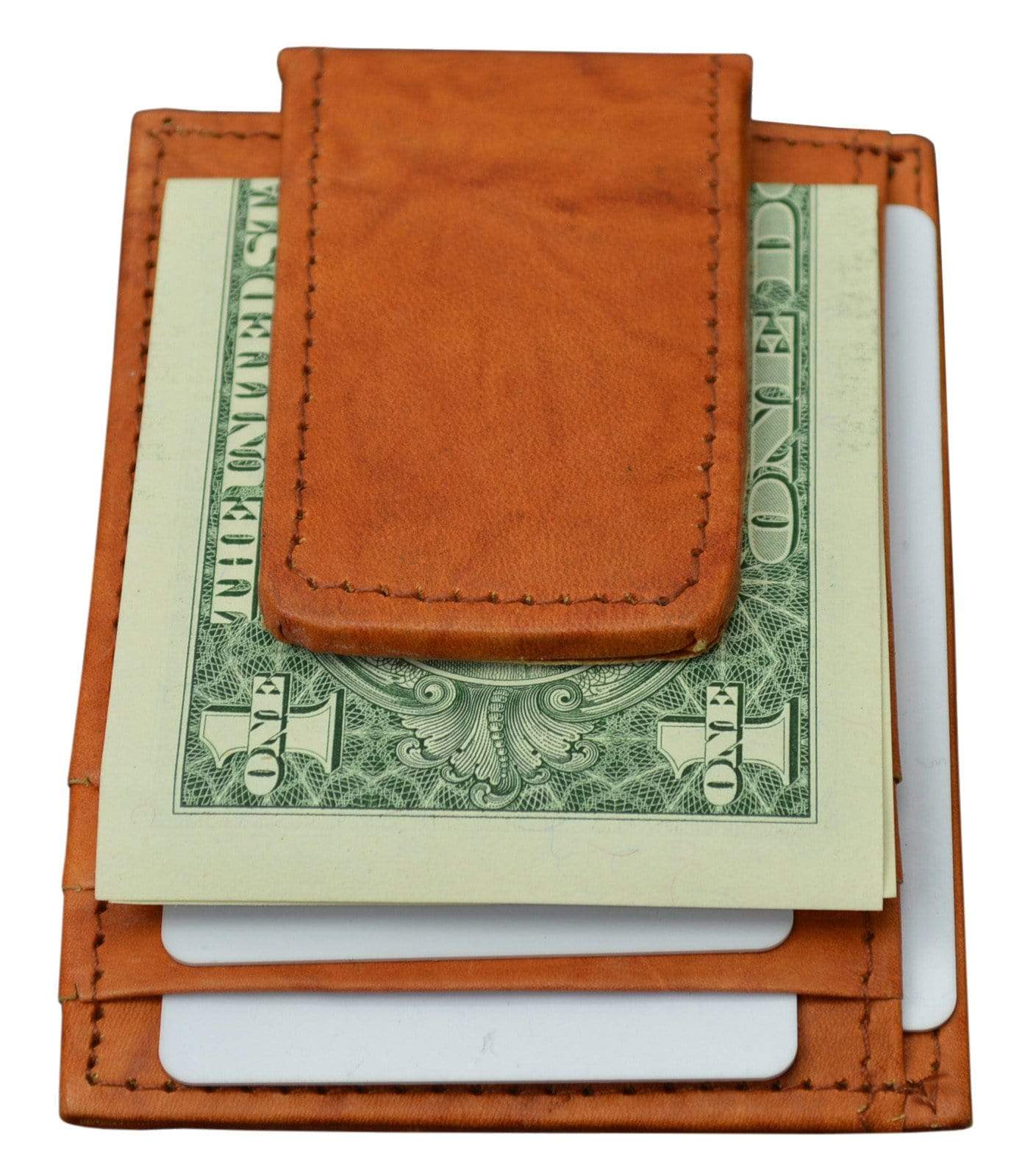 Genuine leather magnetic money clip with credit card and ID holder - menswallet