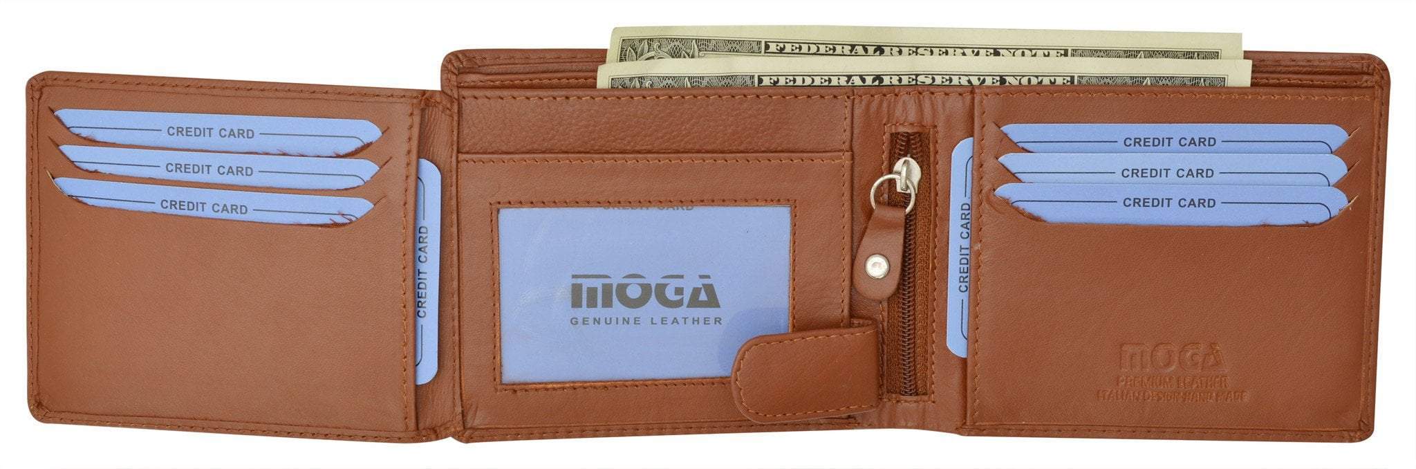 Moga Mens Genuine Handmade Leather Bifold Credit Card ID Holder Wallet 91533