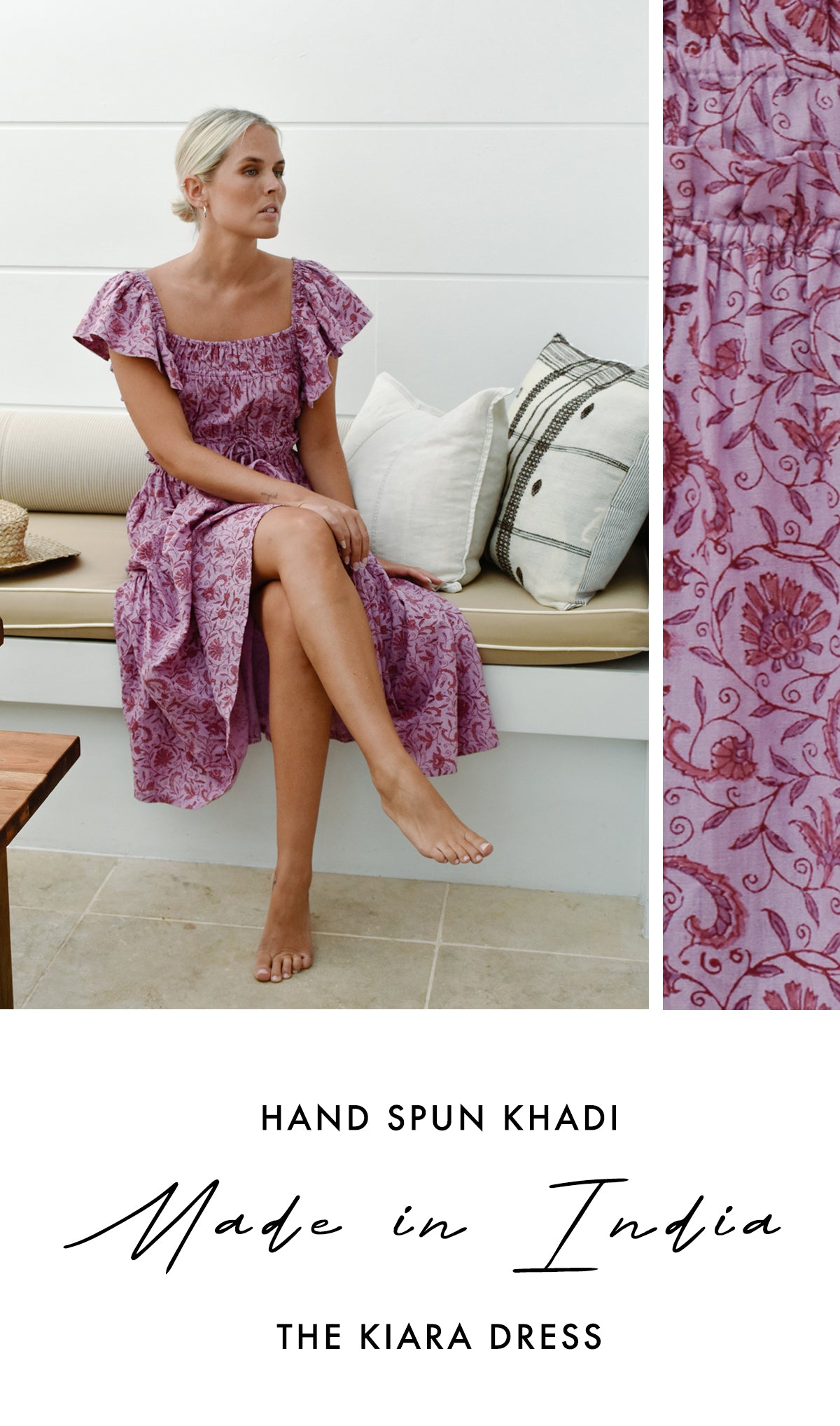 Hand spun khadi, made in India, the Kiara dress