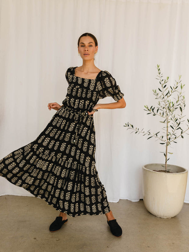 Karishma Dress - Black Ambi Block Print