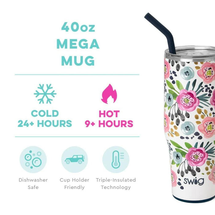 Swig Life 40oz Mega Mug, 40 oz Tumbler with Handle and Straw, Cup Holder  Friendly, Dishwasher Safe, Extra Large Insulated Tumbler, Stainless Steel