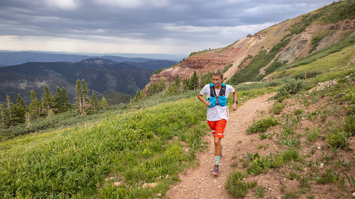 Pro ultrarunner Courtney Dauwalter running on the Colorado Trail