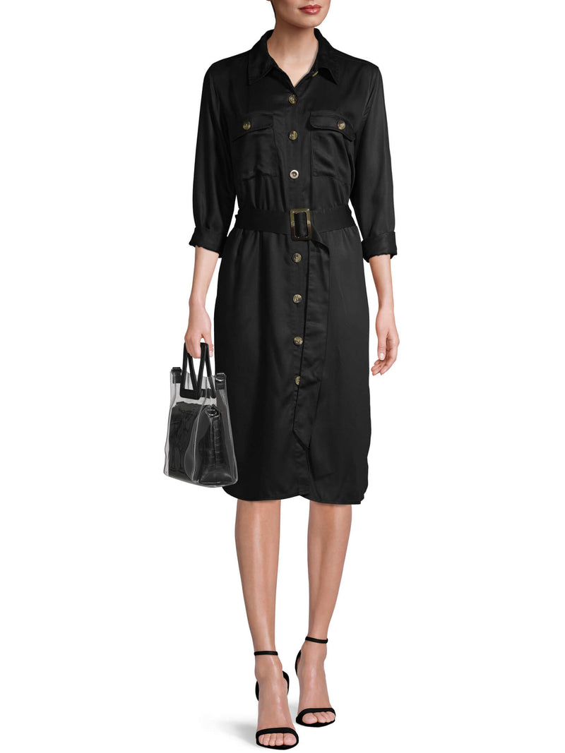 Time and Tru Black Soot Women's Woven Utility Shirt Dress – Eccentric Mall