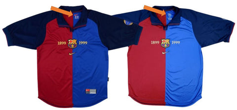 Beispiel für ein Barcelona-Fußball-Hemd mit verschiedenen Etiketten