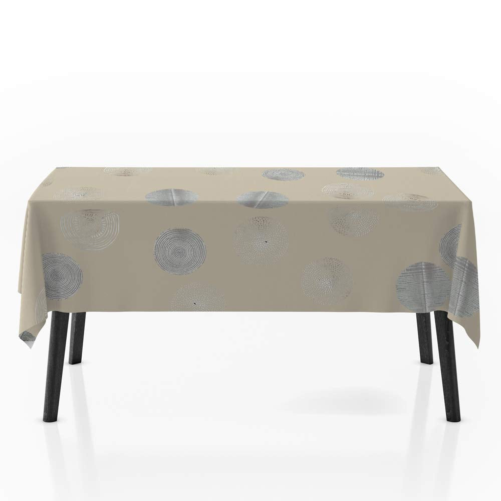 My Jolie Home Tablecloth Beige And Silver Sparkling Circle Stain