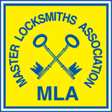 Master Locksmith Association yellow and blow logo with cross keys