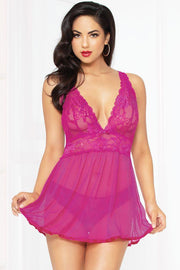 The Fuchsia is Now Babydoll & Thong in L/XL