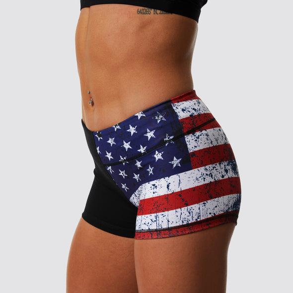American Flag Short Shorts  Women's Patriotic Workout Shorts
