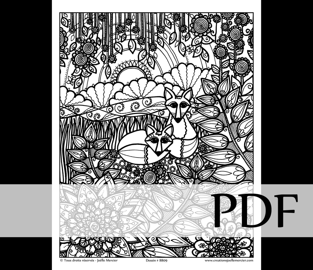 Téléchargement instantané - PDF à imprimer et colorier - Renards #8809