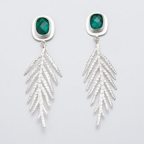 sparkling cedar branch earrings with emeralds